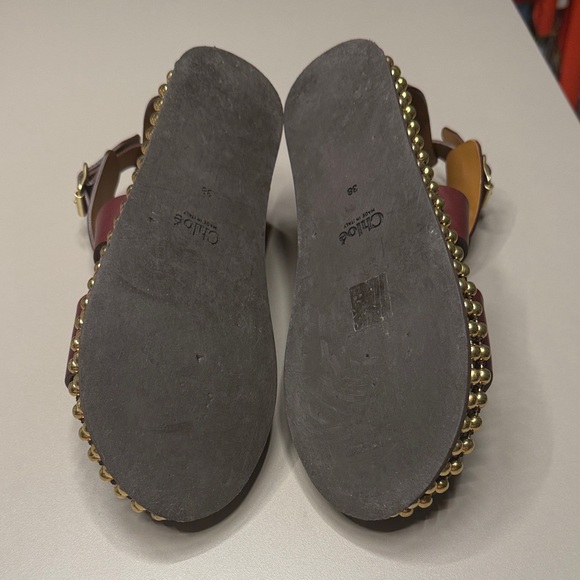 Chloé Burgundy Crisscross Leather Platform Sandals with Gold Bead Trim - Picture 8 of 12